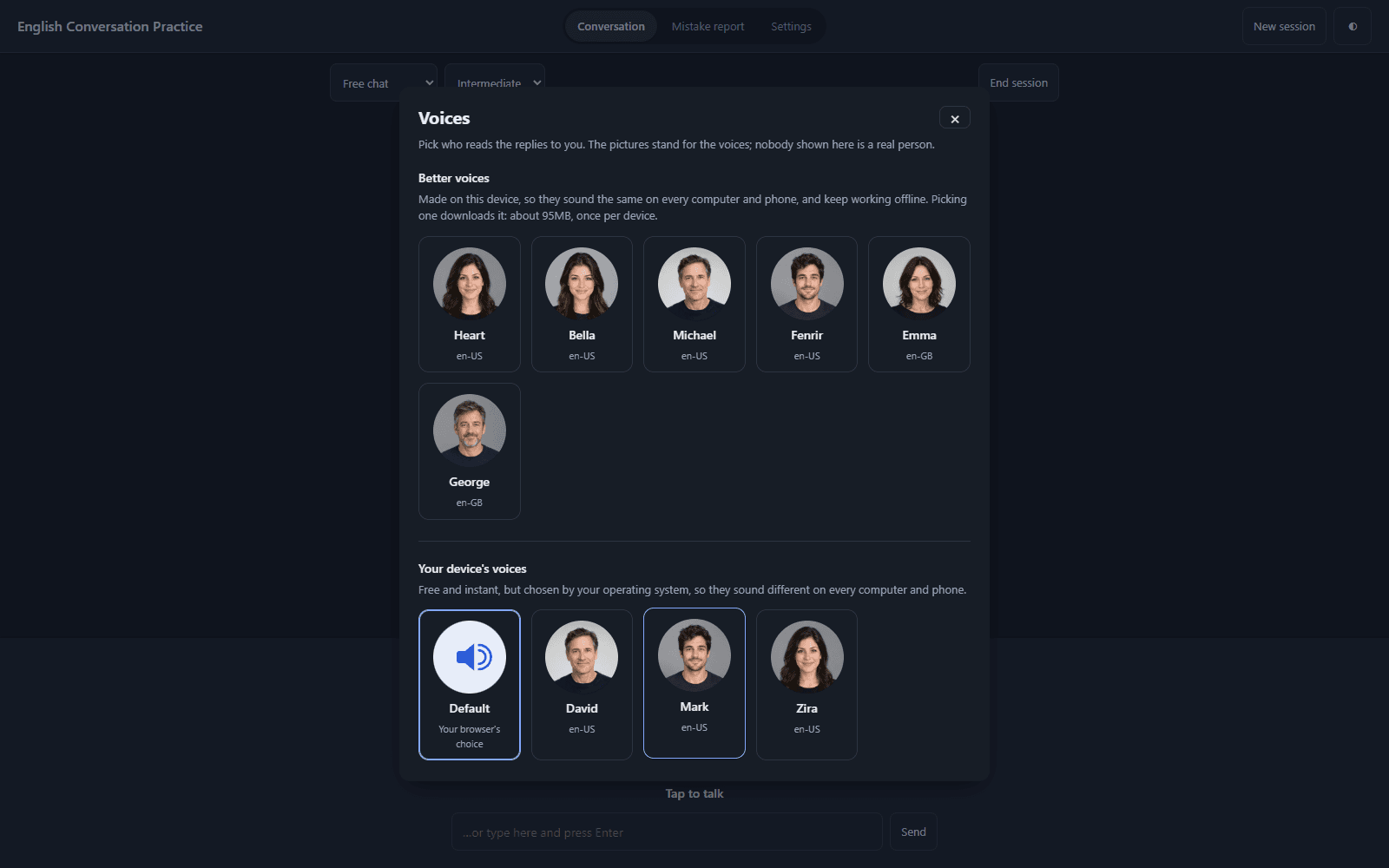 English Conversation Practice — An English speaking-practice app with spoken replies and mistake review